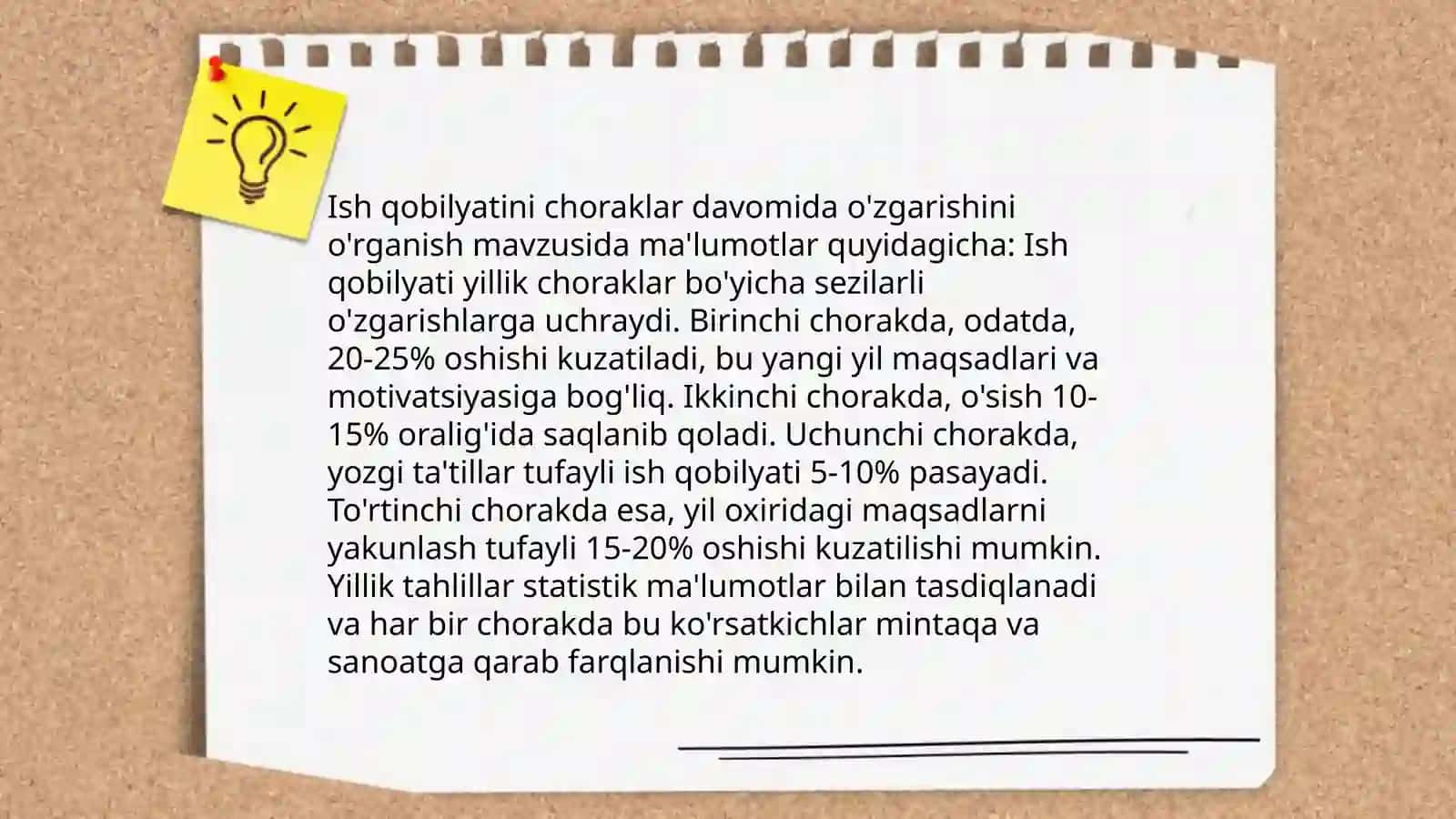 Ish qobilyatini yil, chorak va kun davomida o'zgarishini aniqlash 4
