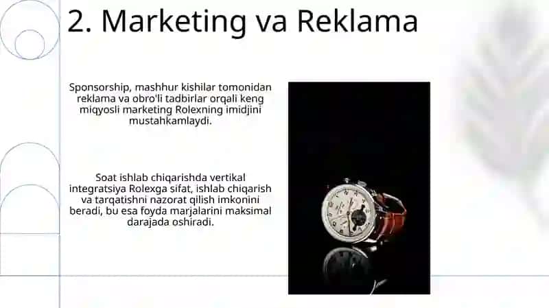 Rolex soat ishlab chiqaruvchi korxonasi haqida iqtisodiy taqdimot 4