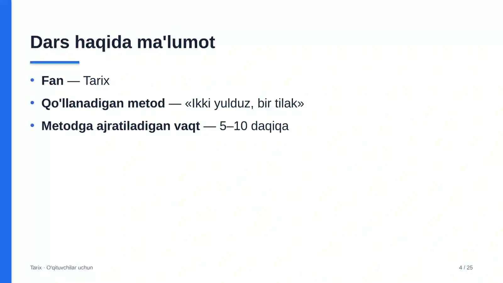 tarix darslarida ikki yulduz bir tilak metodidan foydalanish 4676 4