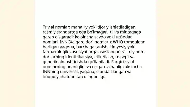 Dorivor moddalarning trivial nomlari 4