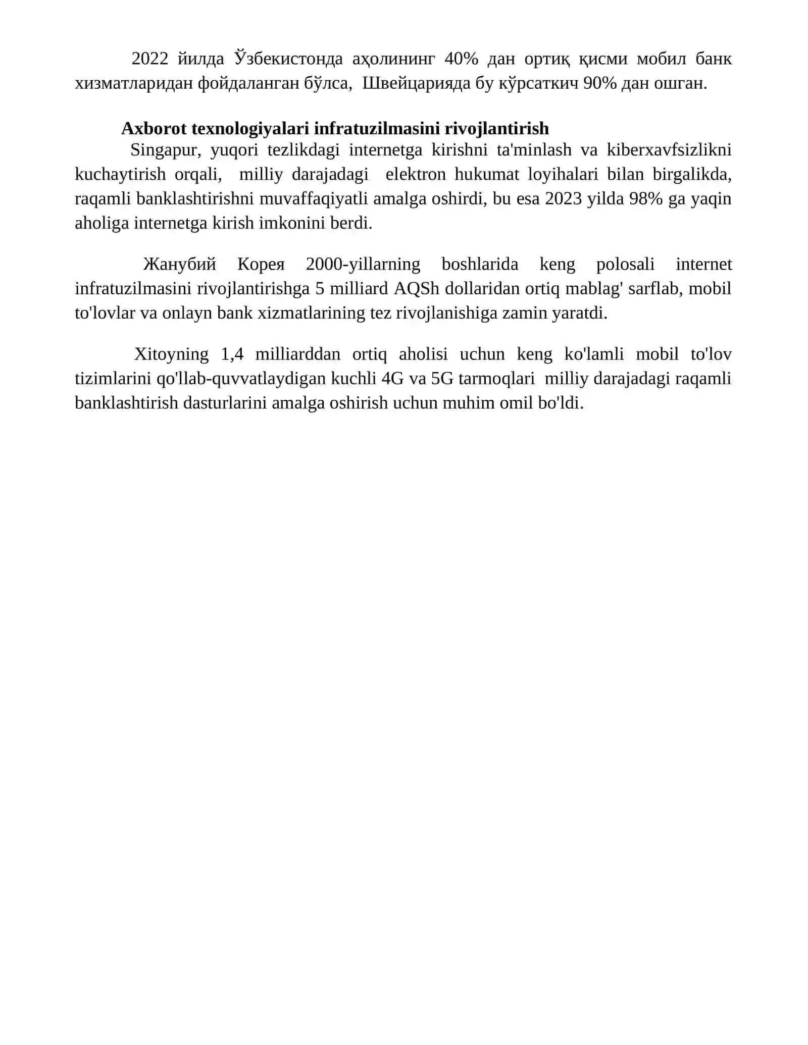 Raqamli bank tizimini tashkil etish va amalga oshiriladigan xorij tajribasi 4