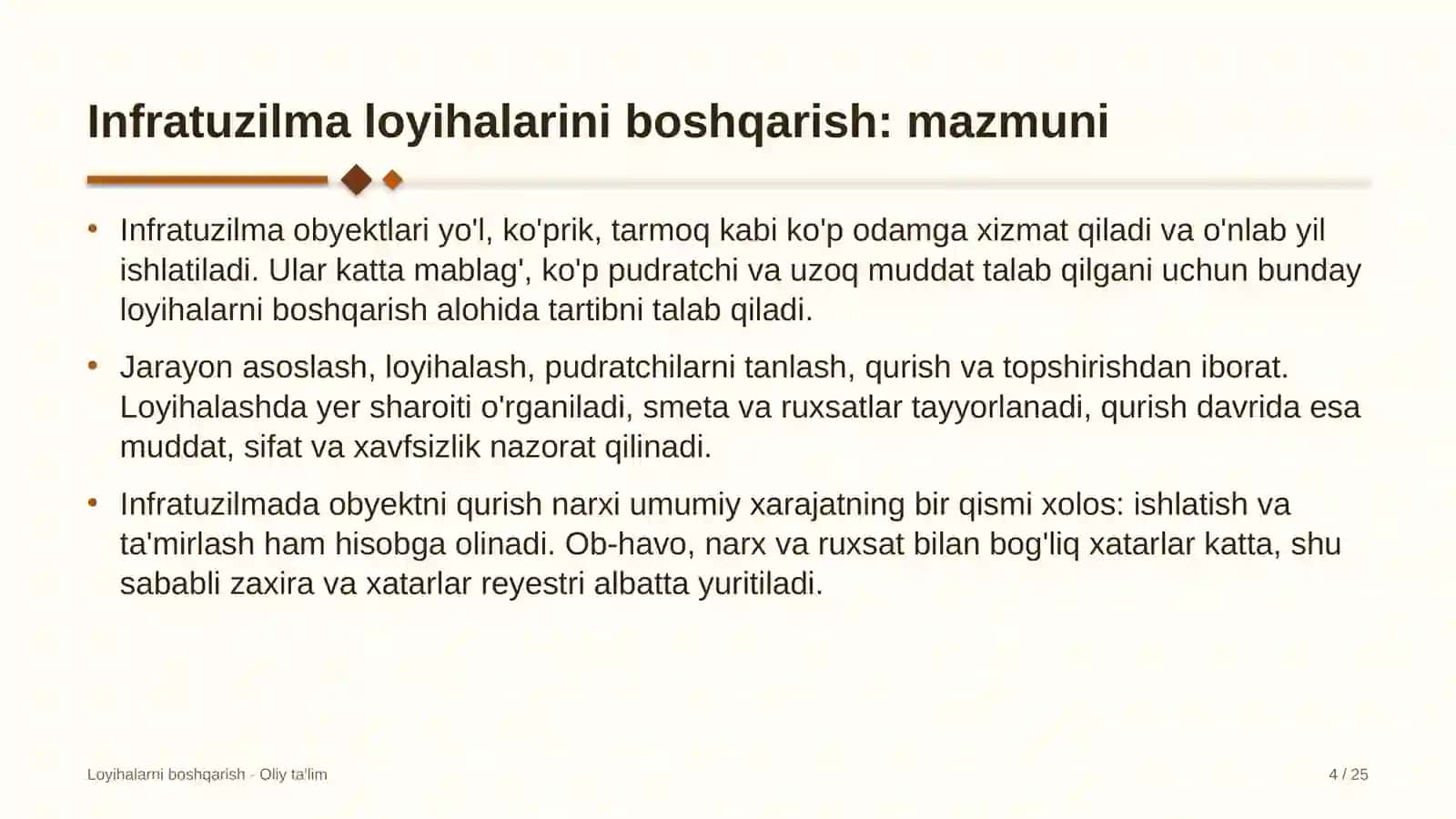 gid ekskursovodlik xizmatida infratuzilma loyihalarini boshqarish 4521 4