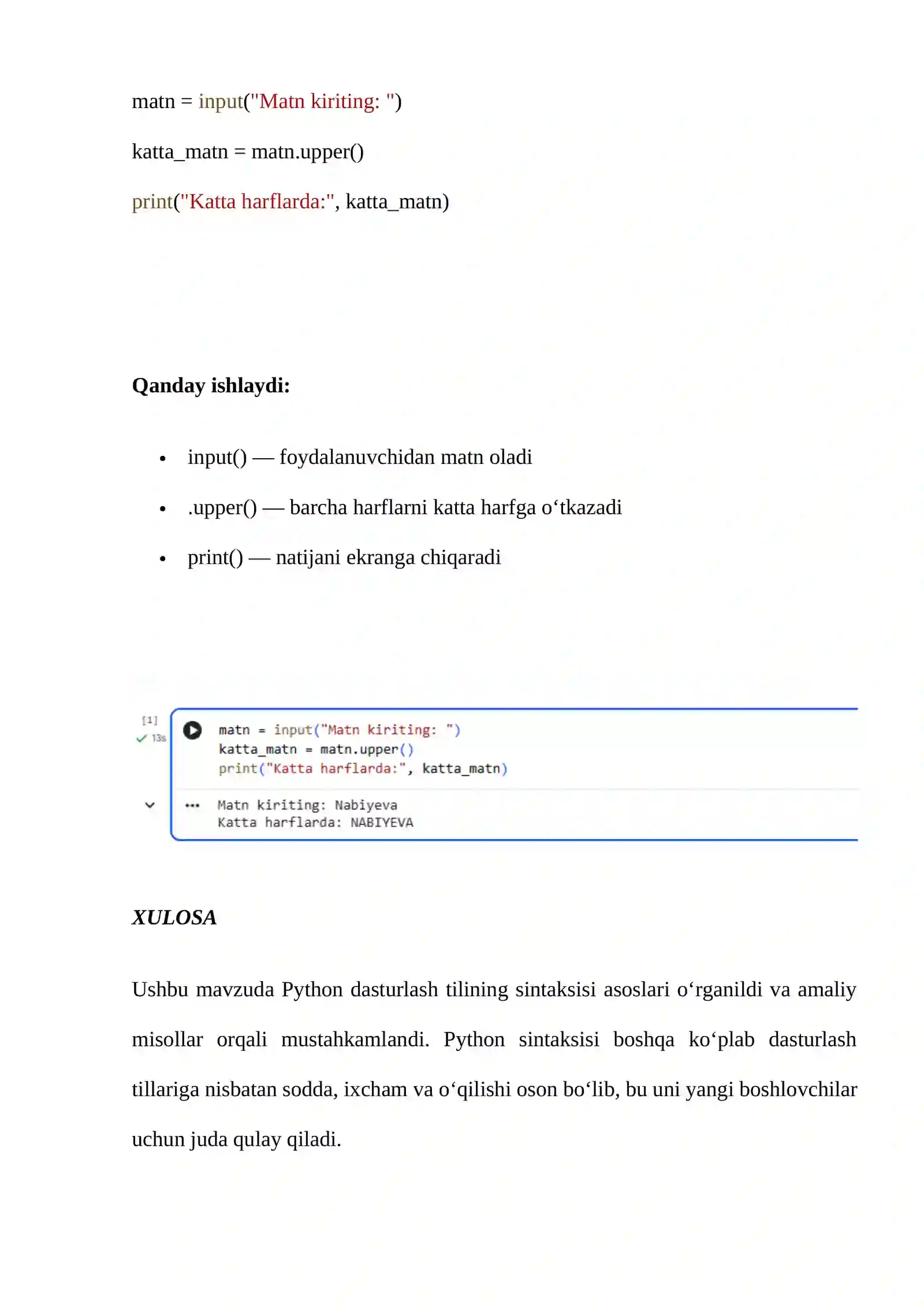 PYTHON DASTURLASH TILINING SINTAKSISI BILAN TANISHISH 4