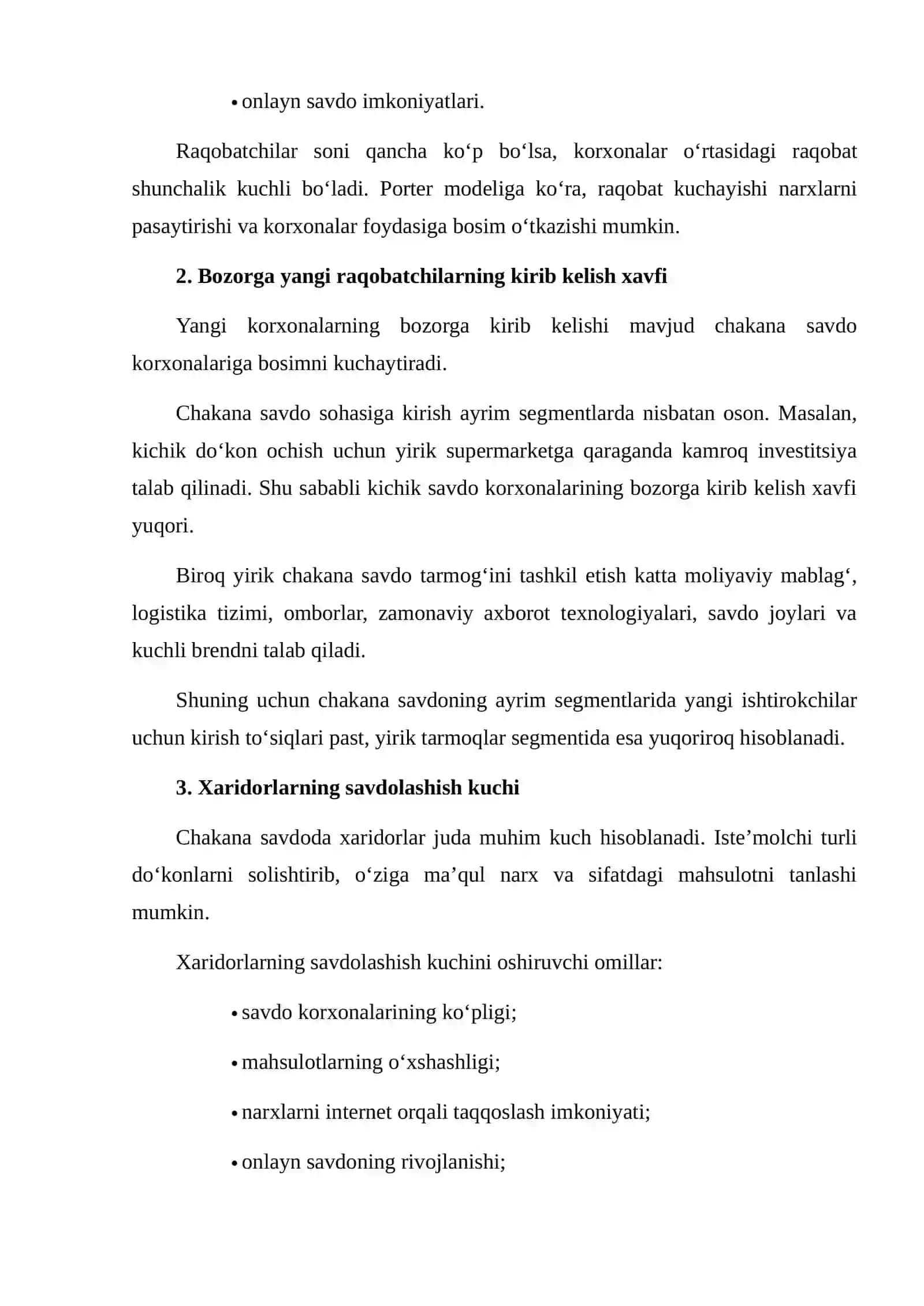 O‘ZBEKISTONDA CHAKANA SAVDO TARMOG‘INING RAQOBATDOSHLIGINI MAYKL PORTERNING 5 KUCH MODELI ASOSIDA BAHOLASH 4
