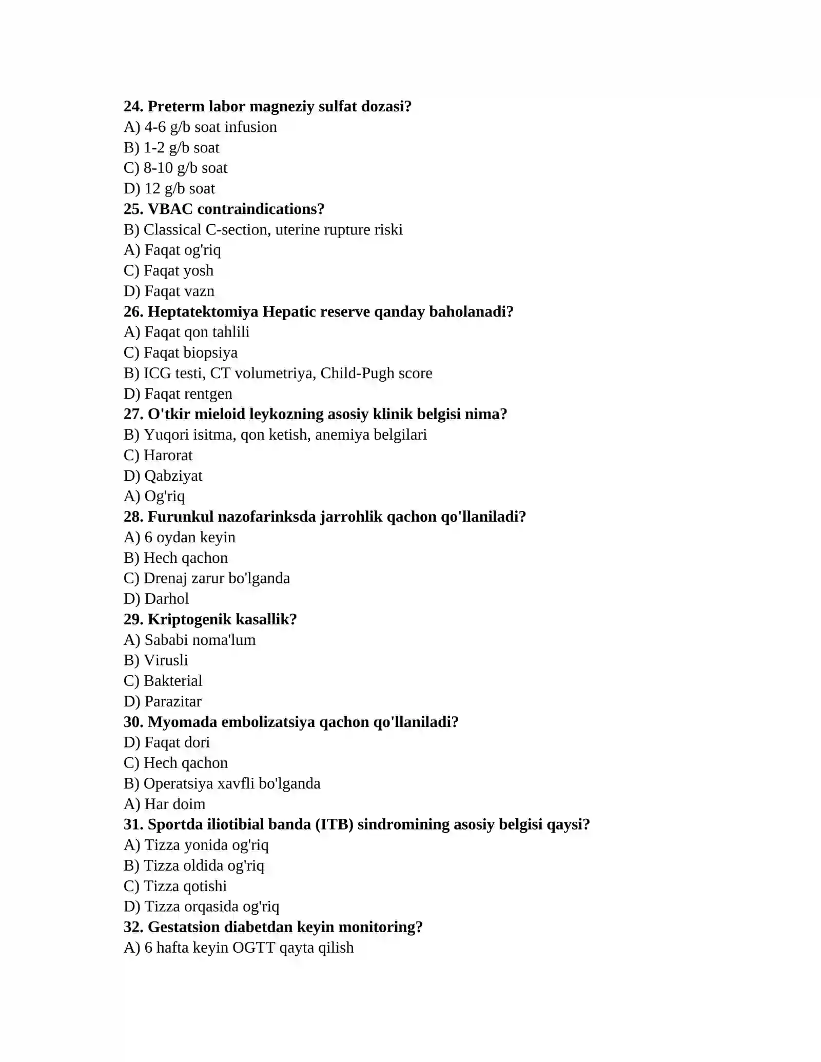Shifokor ishga kirish testlari 4