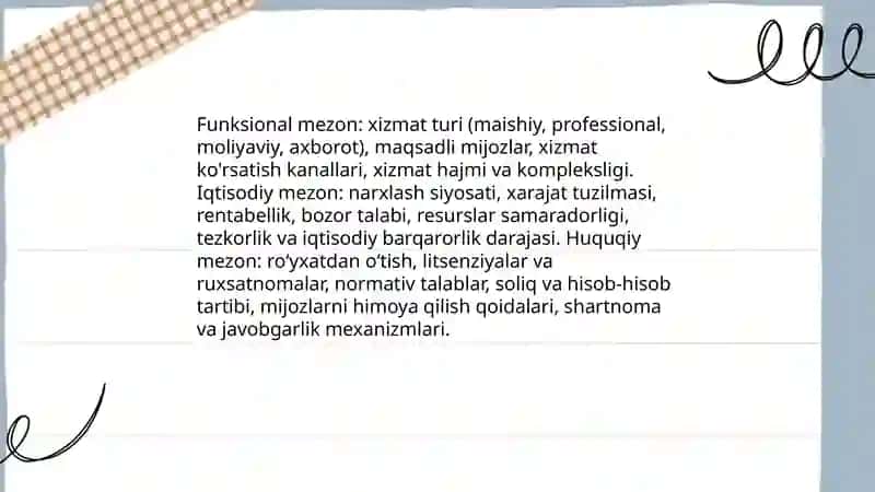 Xizmat ko'rsatuvchi subektlar faoliyati turlarining tasniflanishi 4