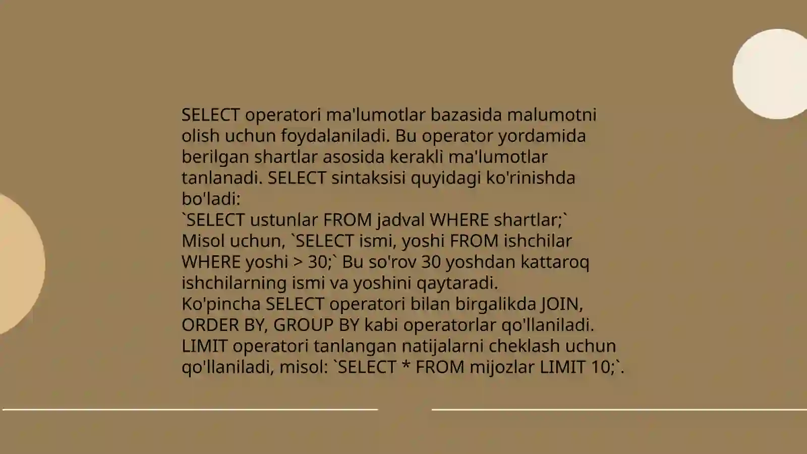 SQL da jarayonlar va standart funksiyalar 4