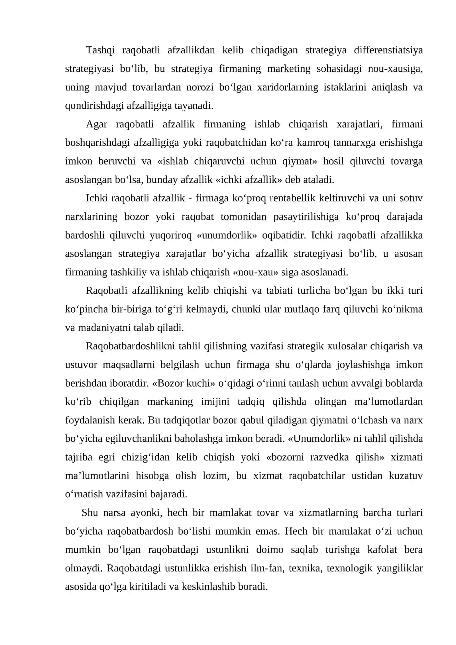 Raqobatli ustunliklar va uni egallash konsepsiyasi 4