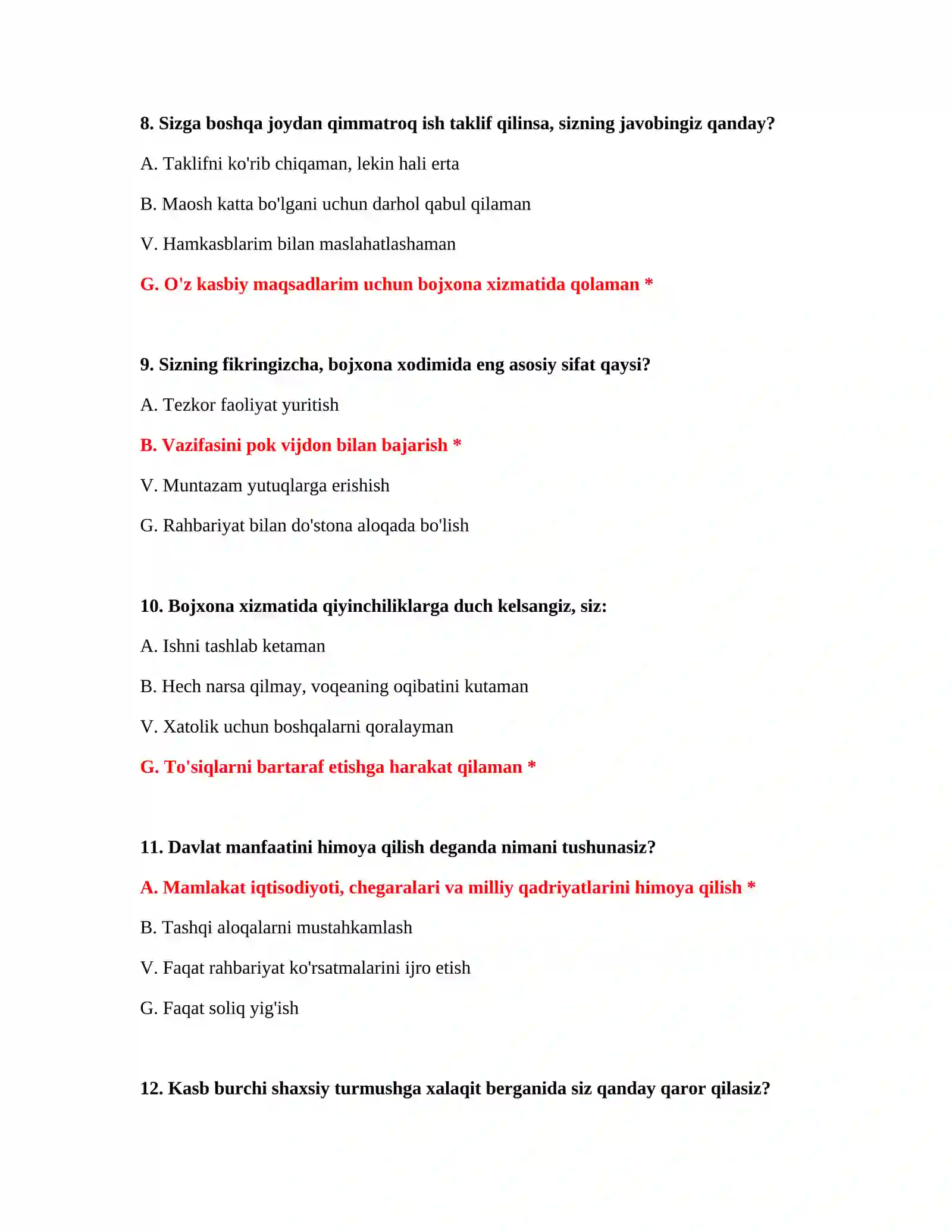 Bojxona imtihon testlari Word 4