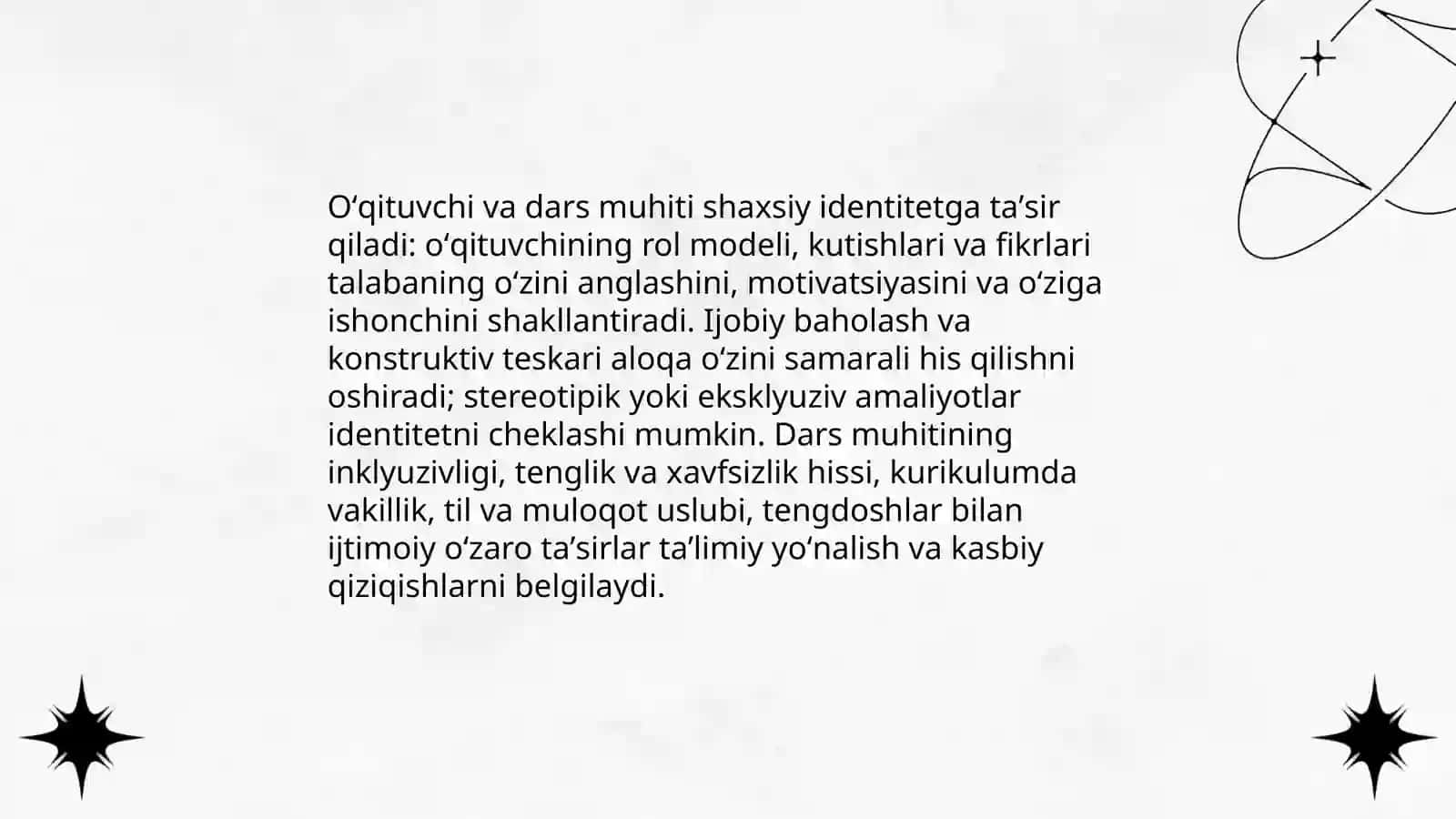 Oʻrganish jarayonlari davomida shakllanadigan shaxsiy indentet va oʻrganish kareralari 4