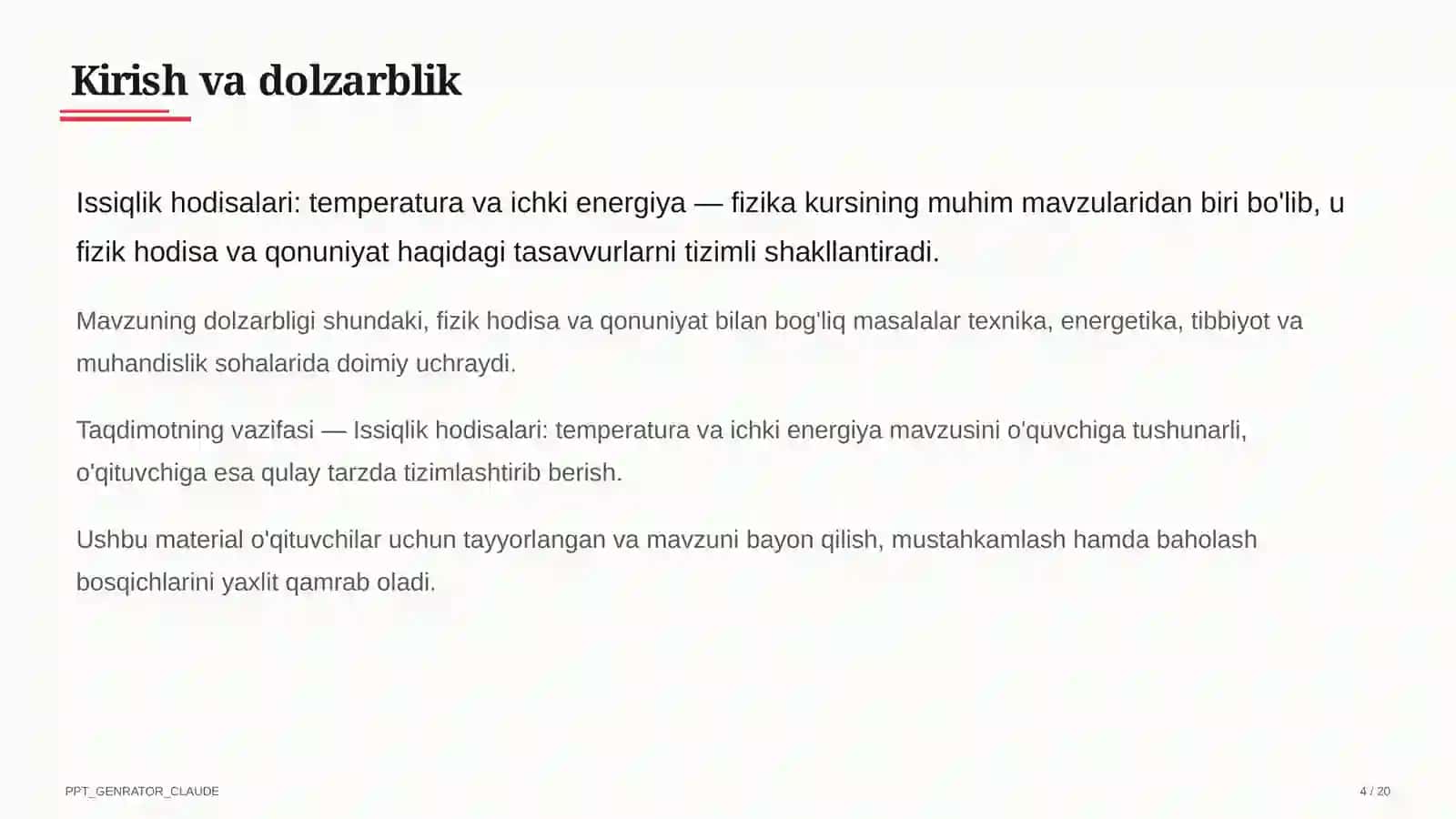 Issiqlik hodisalari: temperatura va ichki energiya (8-sinf) 4