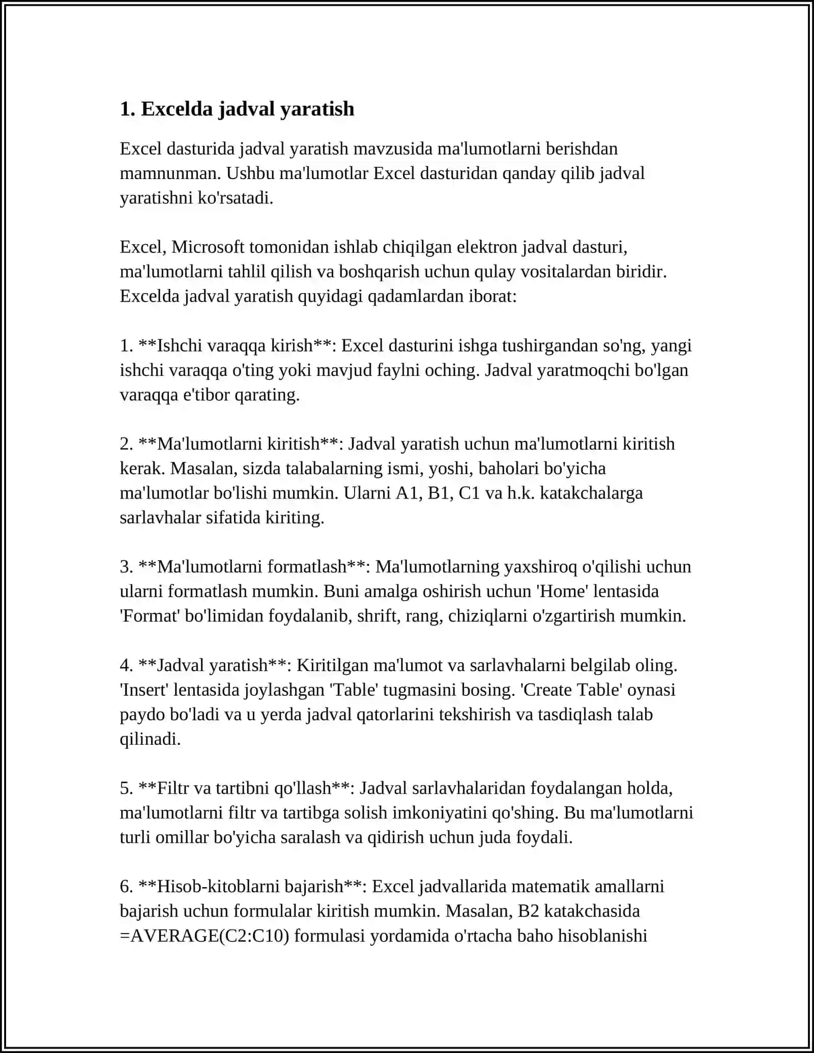 MICROSOFT EXCEL JADVAL MUXARRIRI YORDAMIDA TIBBIY BIOLOGIK TAJRIBA NATIJALARINI STATISTIK QAYTA ISHLASH VA BAHOLASH 4