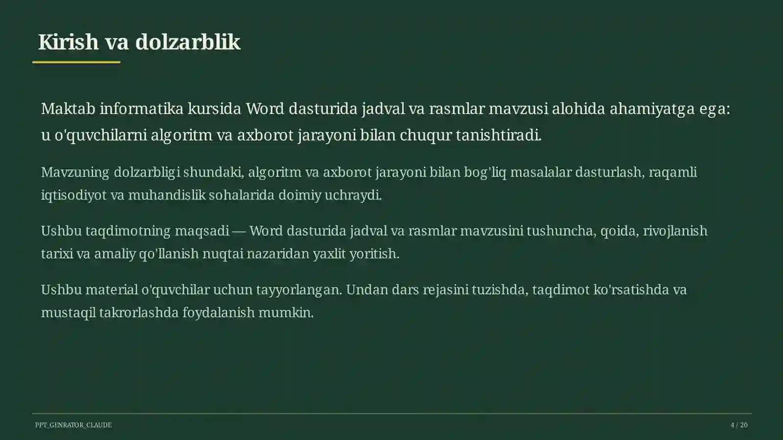 Word dasturida jadval va rasmlar (6-sinf) 3