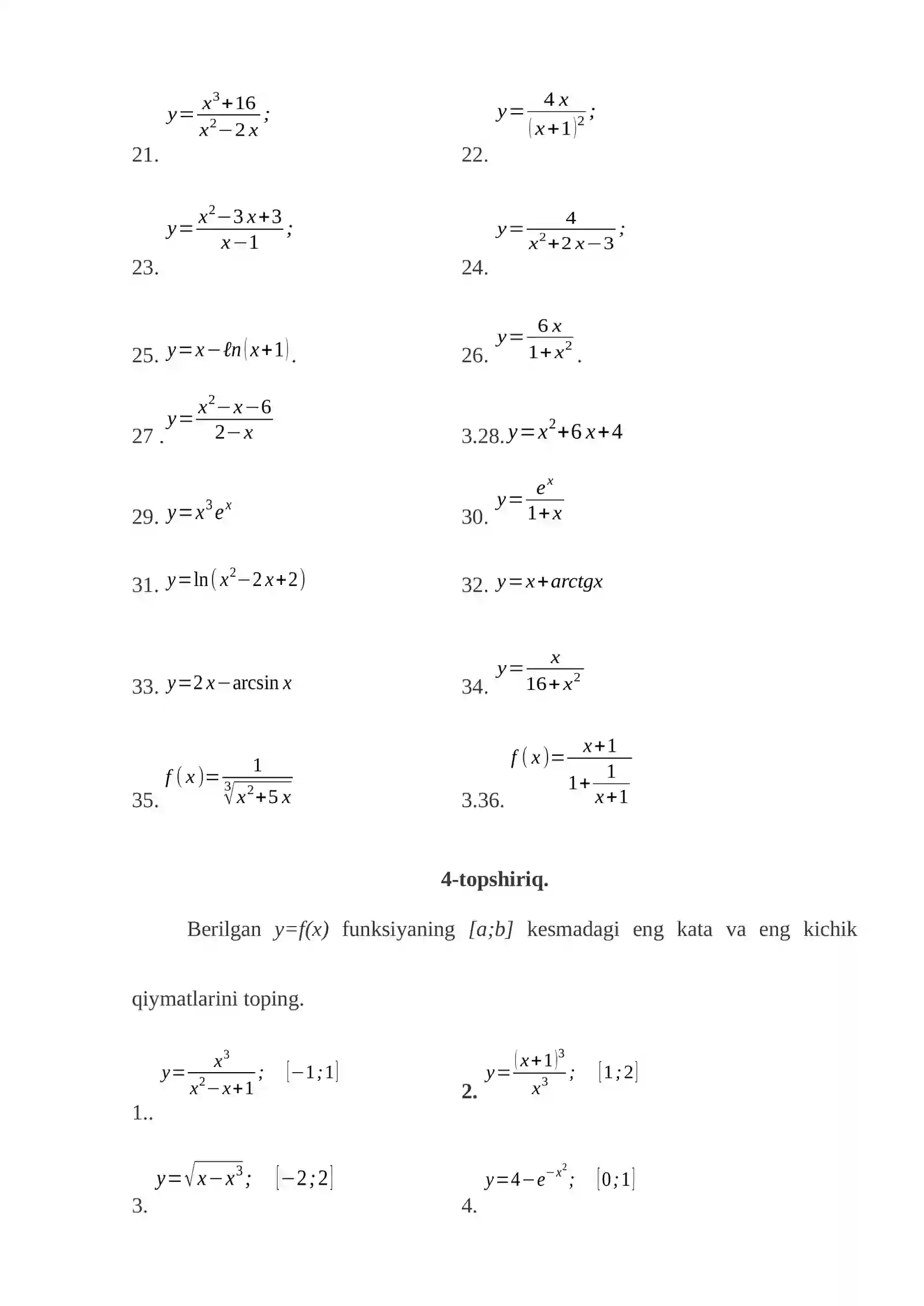 Hosila yordamida funksiyani to’liq tekshirish va grafigini chizish 4