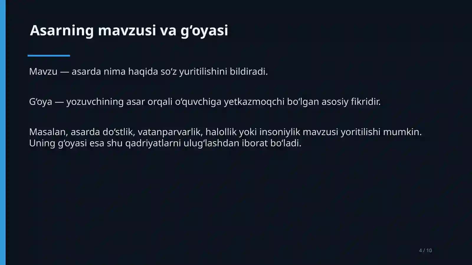 Badiiy asarni tahlil qilish 4