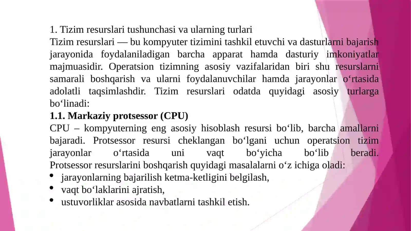 Tizimresurslarini samarali boshqarish va ularning taqsimoti 4