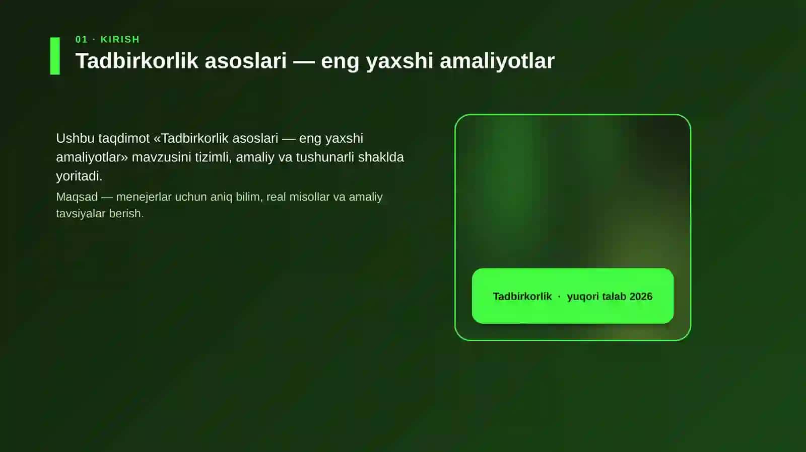 Tadbirkorlik asoslari — eng yaxshi amaliyotlar 4