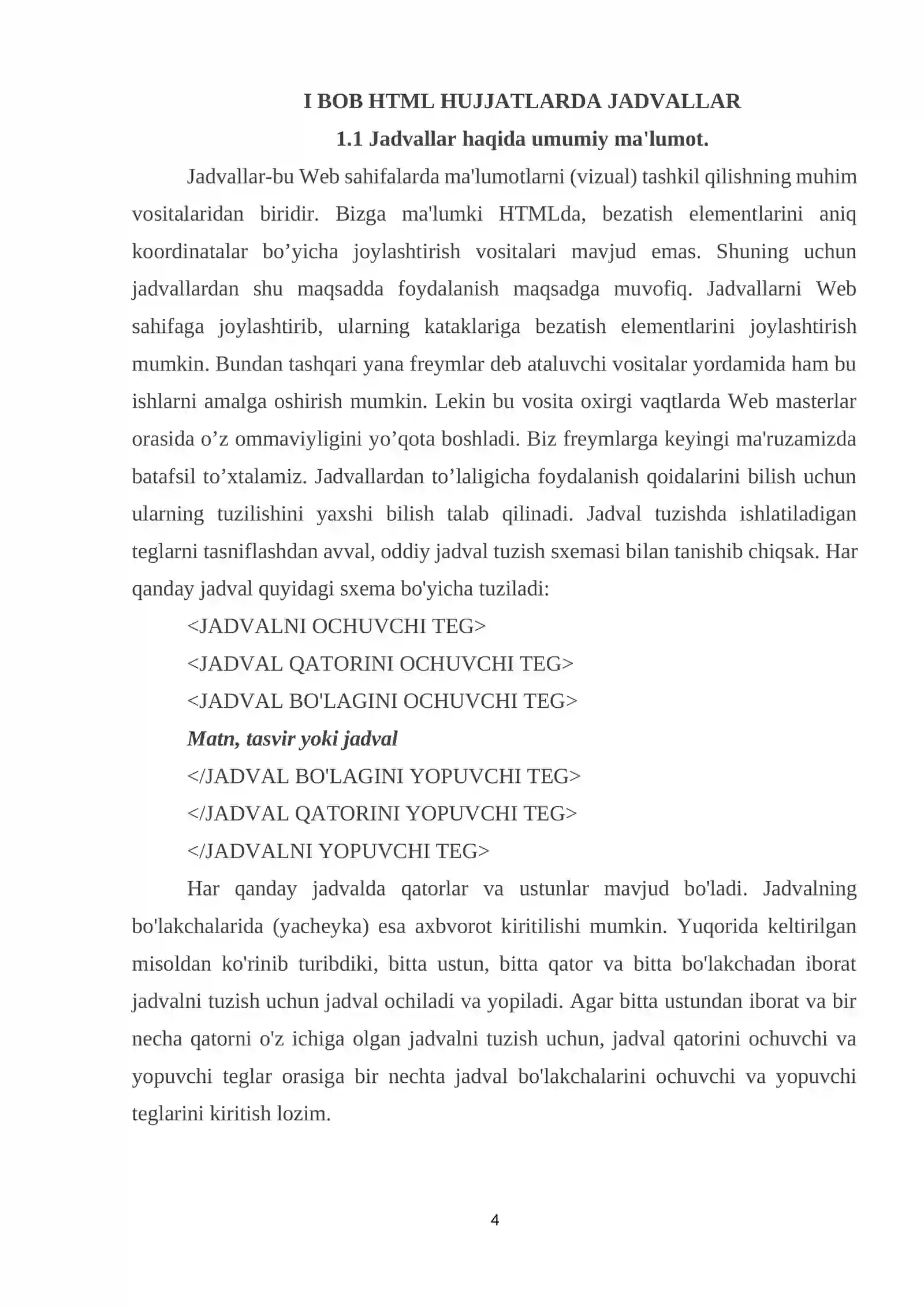 HTML JADVALLARI BILAN ISHLASH 4