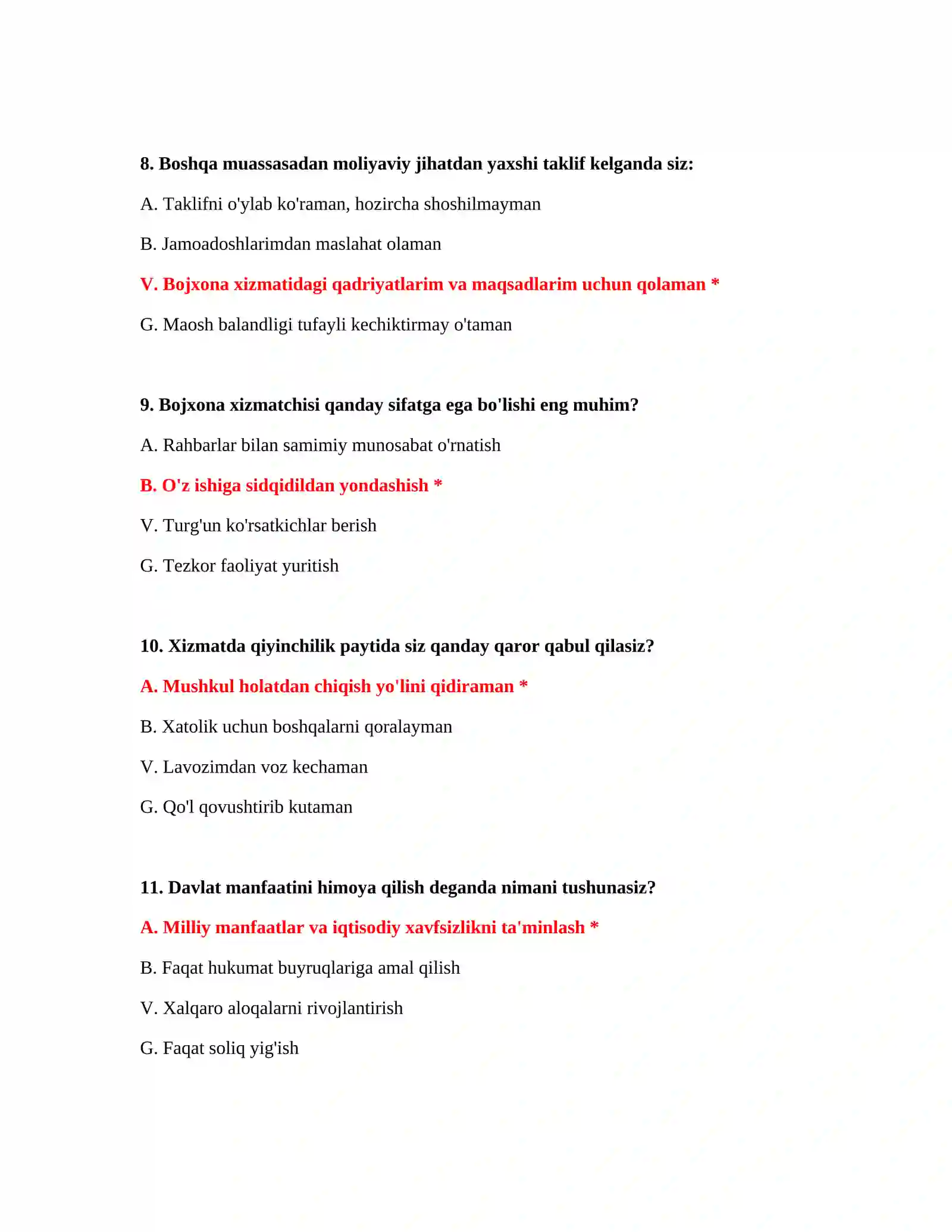 Bojxona IQ testlari javoblari bilan 4