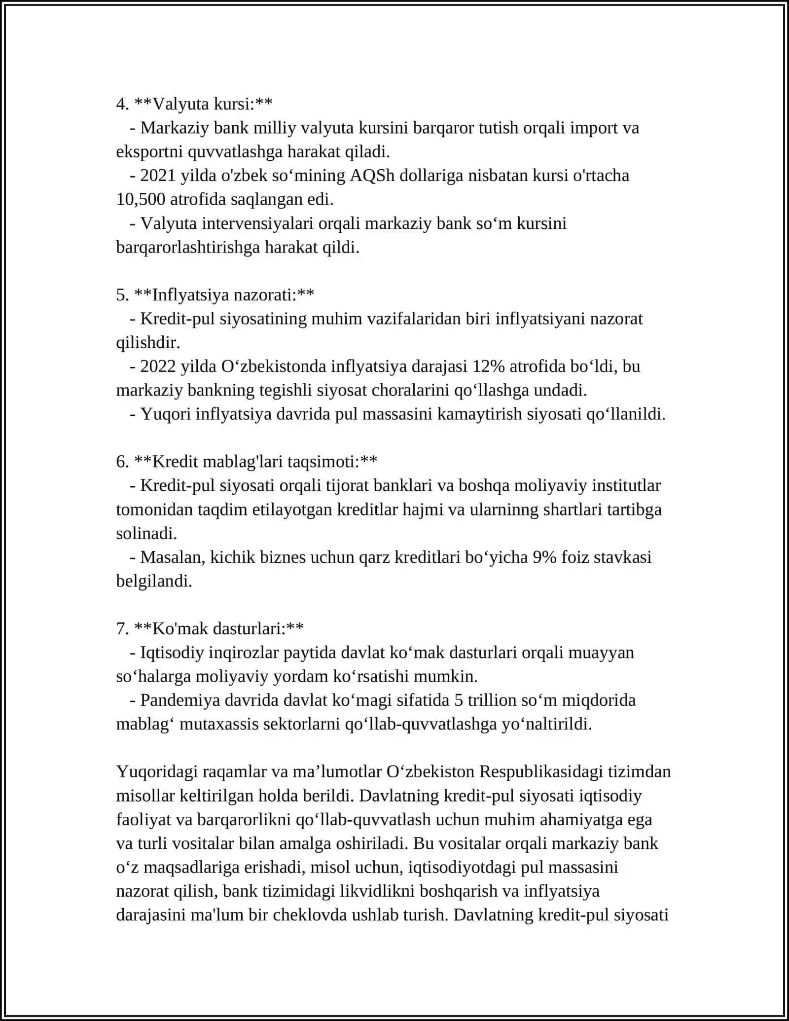 DAVLATNING KREDIT-PUL SIYOSATI, UNING DASTAKLARI VA AMALGAM OSHIRISH VOSITALARI 4