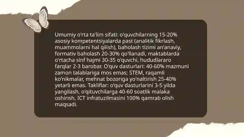 Maktabgacha, umumiy o'rta, professional ta'limning mavjud holati, muammolari va rivojlanish yo'llari 4