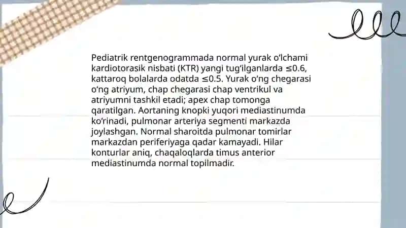 Bolalarda yurak-qon tomir tizimini tekshirishda rentgenogrammalar tahlili. Kardiometriya usuli, ExoKG usullari 4