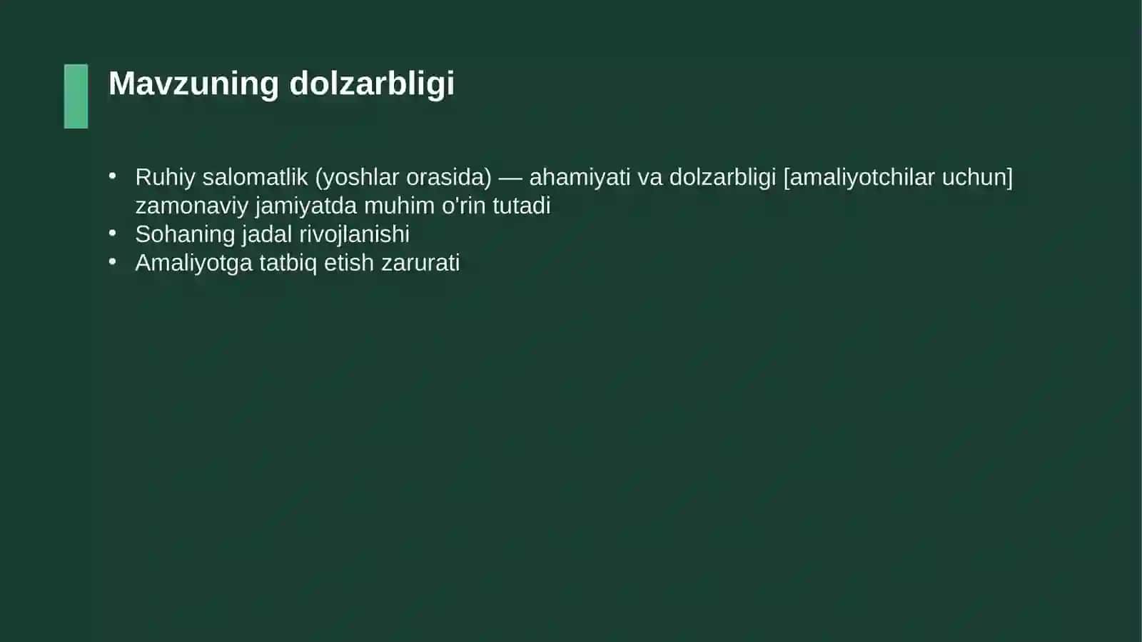Ruhiy salomatlik (yoshlar orasida) — ahamiyati va dolzarbligi [amaliyotchilar uchun] 4