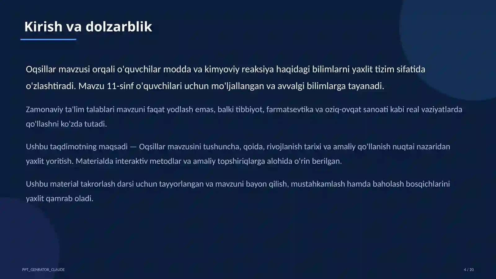 Oqsillar (11-sinf) Kimyo (7-11) — takrorlash darsi uchun 4