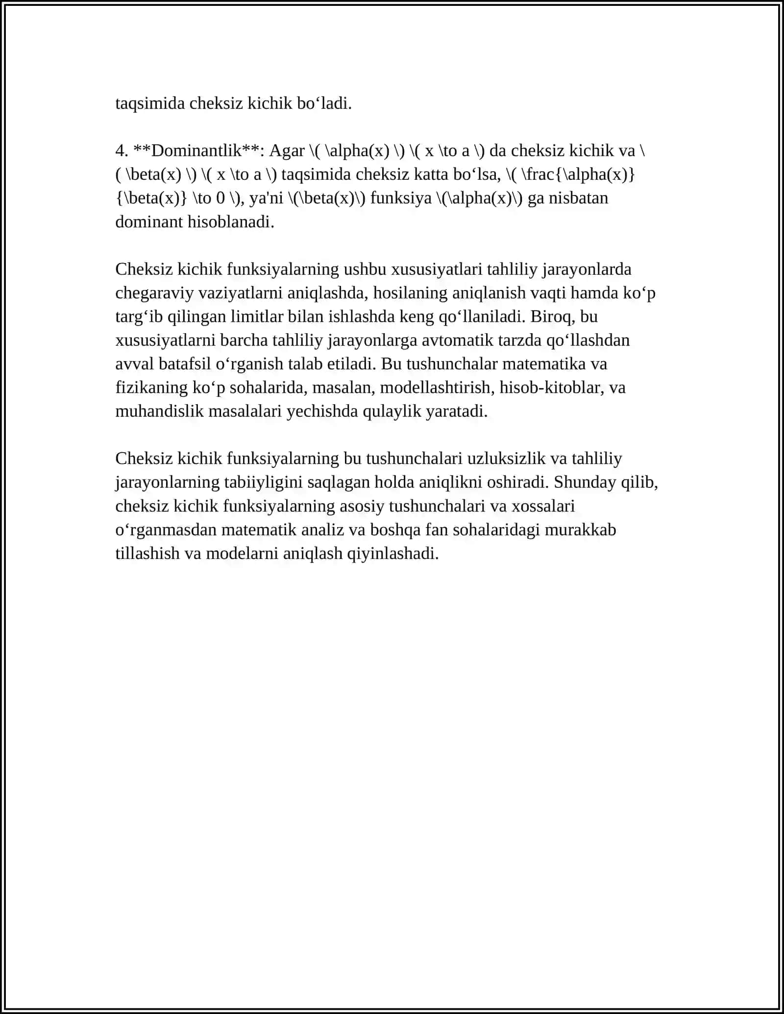 CHEKSIZ KICHIK FUNKSIYALARNING ASOSIY XOSSALARI 4