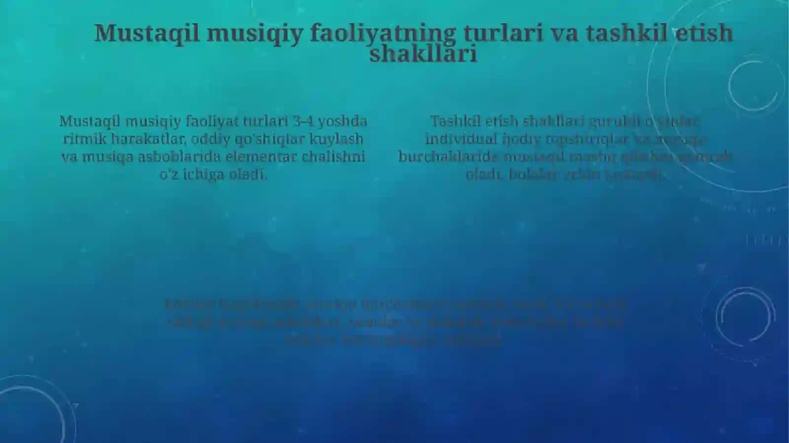 Bolalarni mustaqil musiqiy faoliyati mazmuni va ahamiyati, unga rahbarlik qilish 4