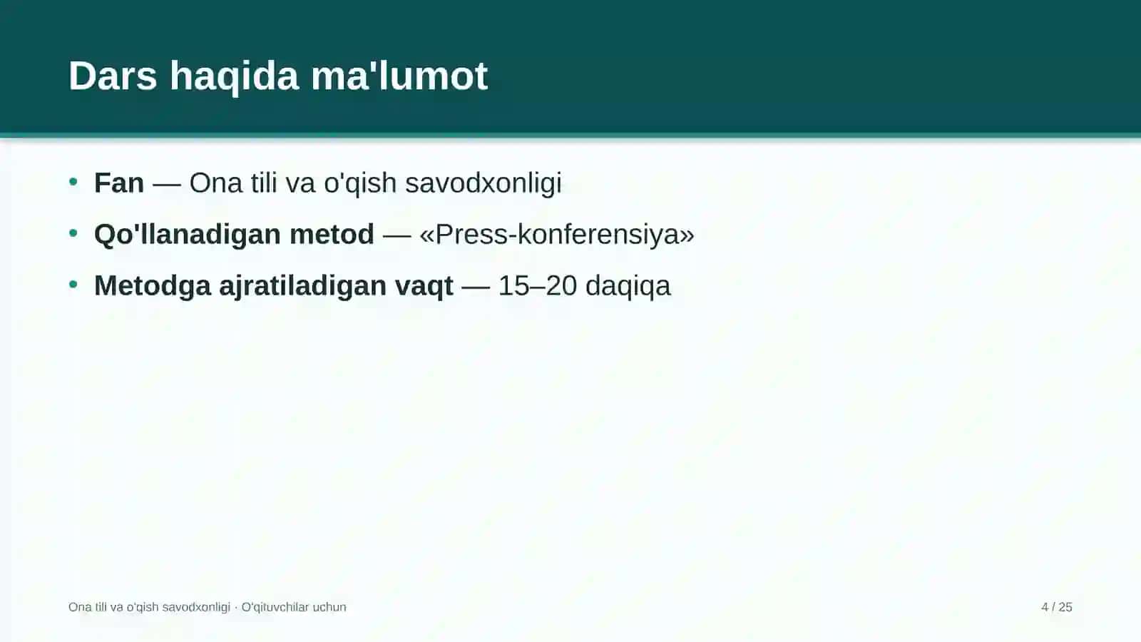ona tili va o'qish savodxonligi darslarida press konferensiya metodidan foydalanish 6763 4