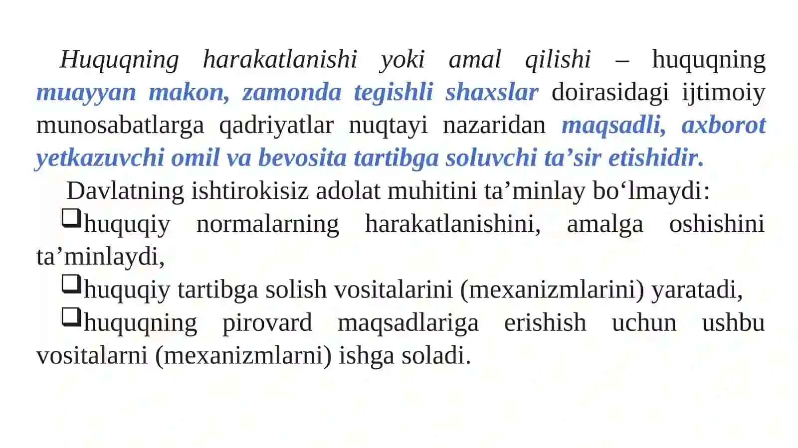 HUQUQNING HARAKATLANISHI VA UNI AMALGA OSHIRISH 4