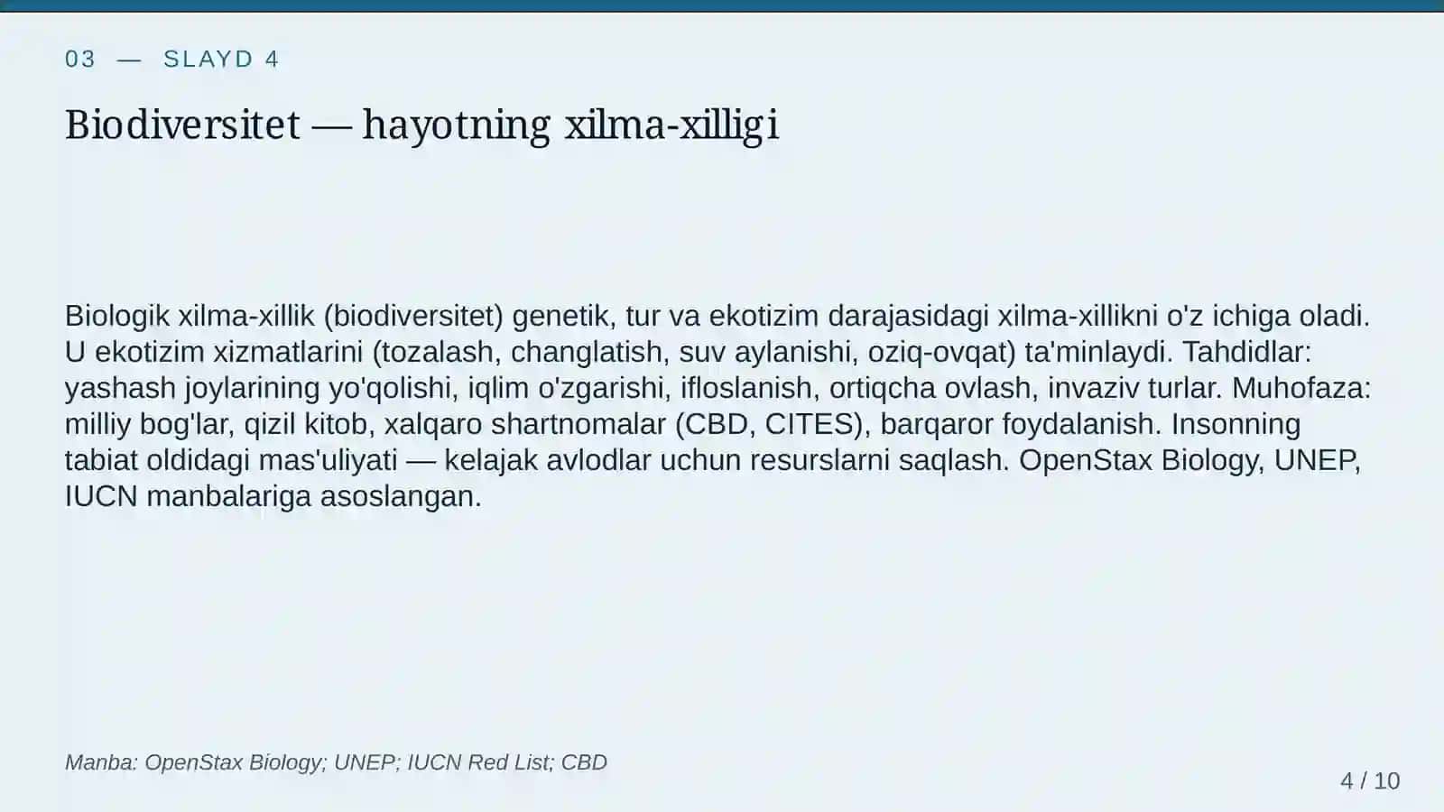 Biodiversitet va tabiatni muhofaza qilish 4