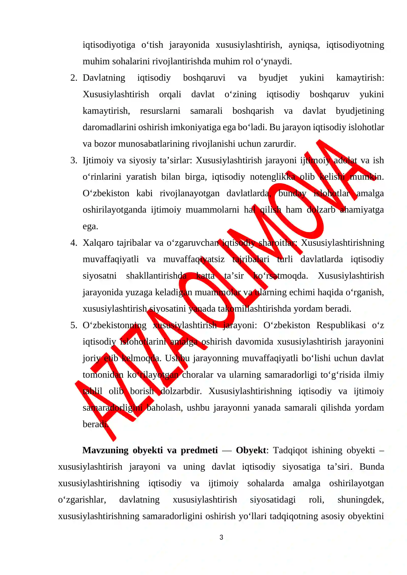 Xususiylashtirish va davlat iqtisodiy siyosati samaradorlik tahlili mavzusida tadqiqot ishi 4
