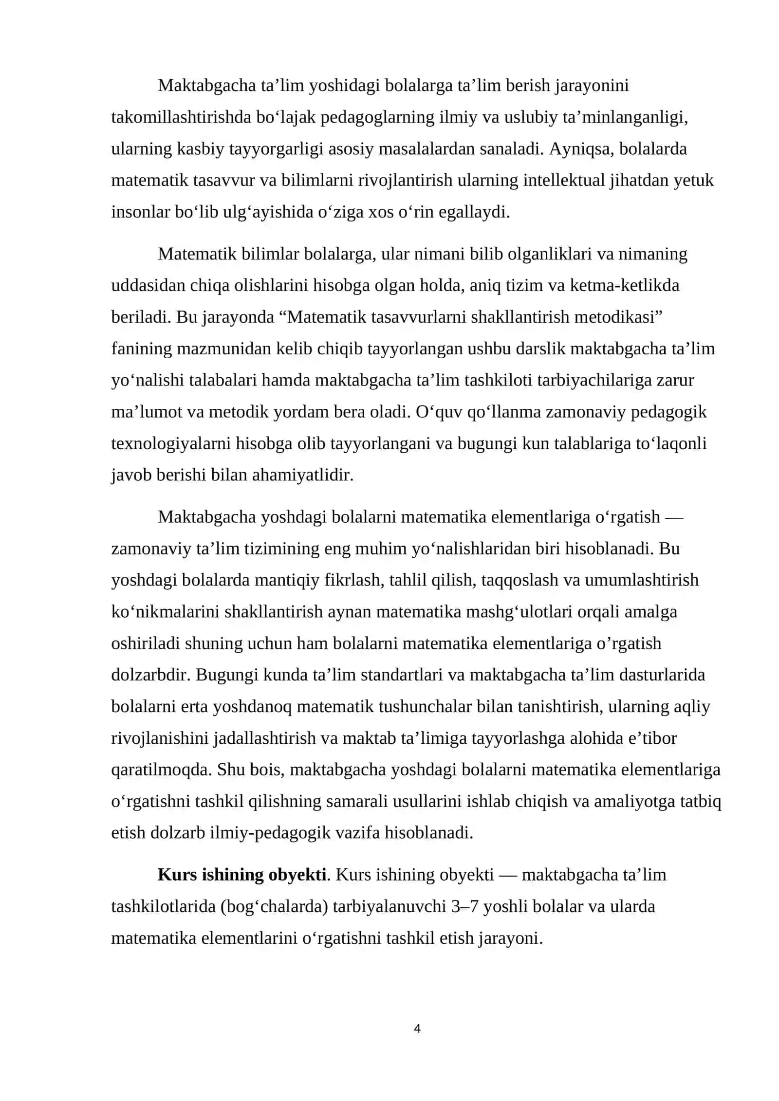 MAKTABGACHA TA'LIM XUSUSIY METODIKASI FANIDAN 4