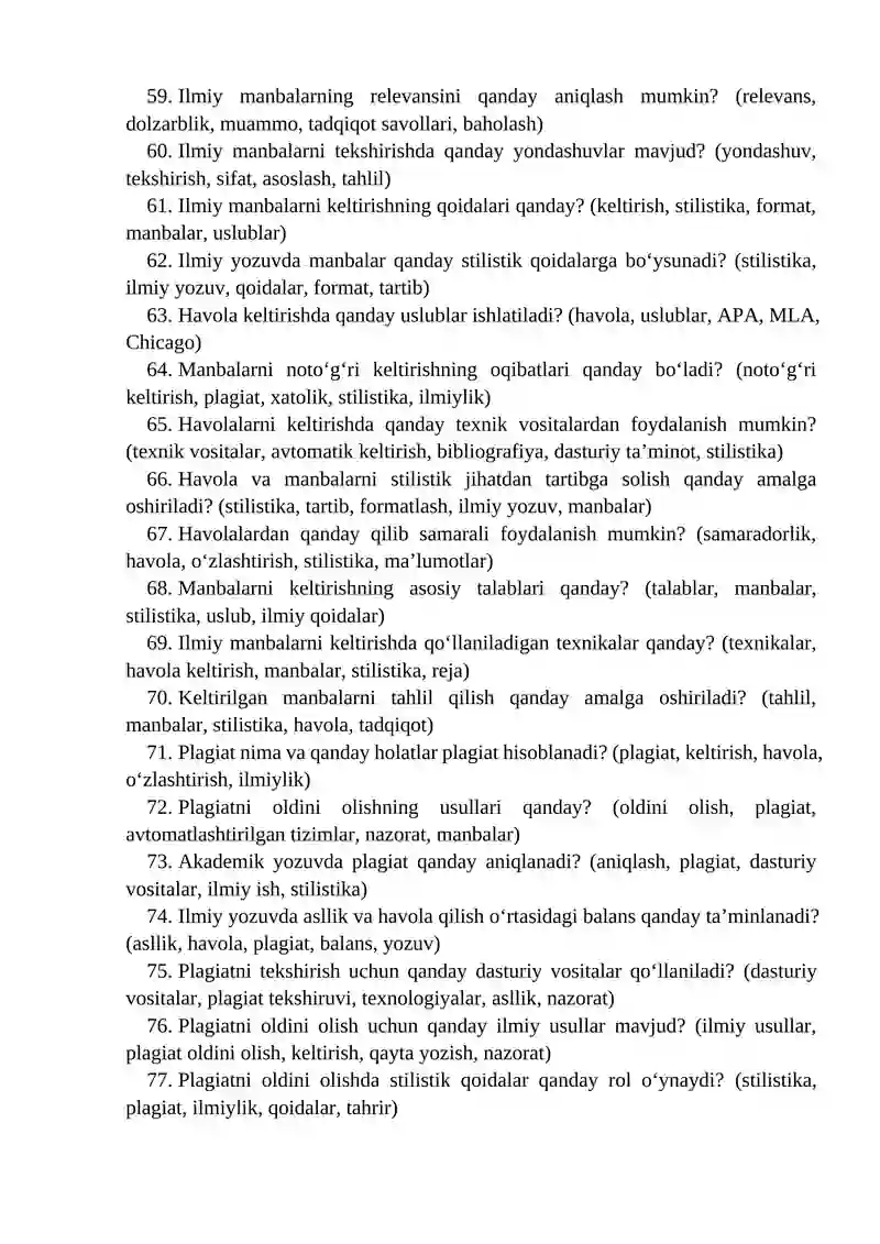 “Akademik yozuv” fanidan yakuniy nazorat variantlari savolnomasi 4