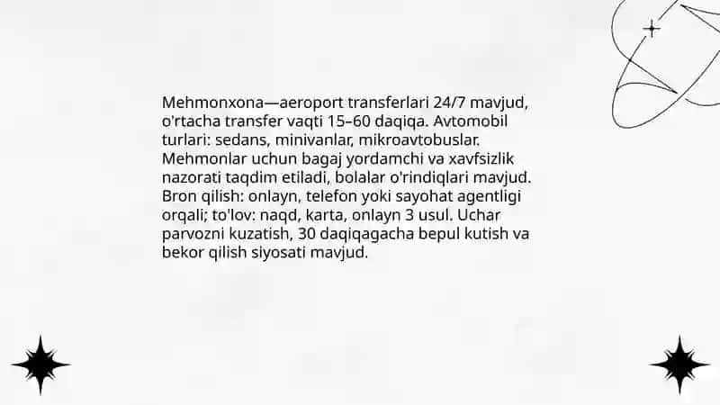 Aeroport va aviatsiya xizmatlari turistlar uchun 4