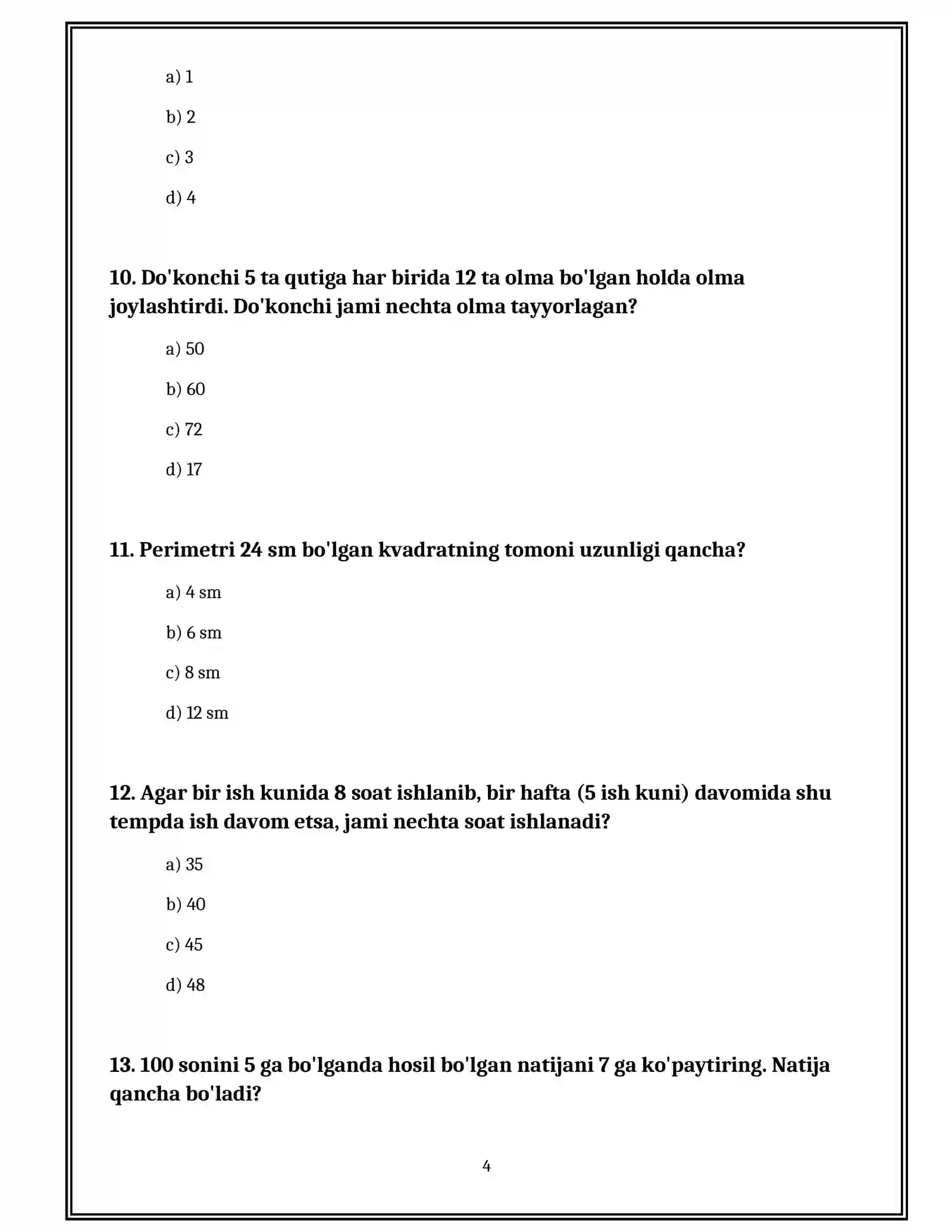3–sinf matematika Olimpiada testlari. 4