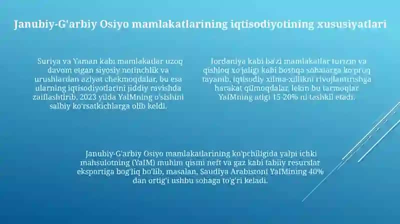 Janubiy Gʻarbiy Osiyo davlatlari ijtimoiy iqtisodiy geografiyasi 4