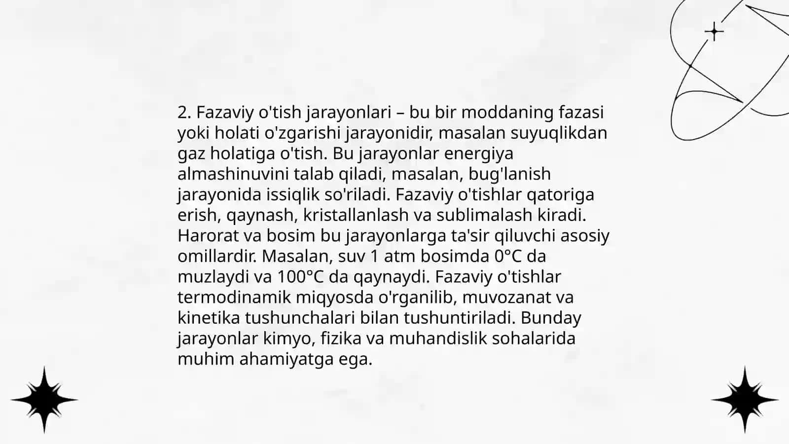 Termodinamika qonunlarini fazaviy o'tish jarayonlariga qo'llash 4