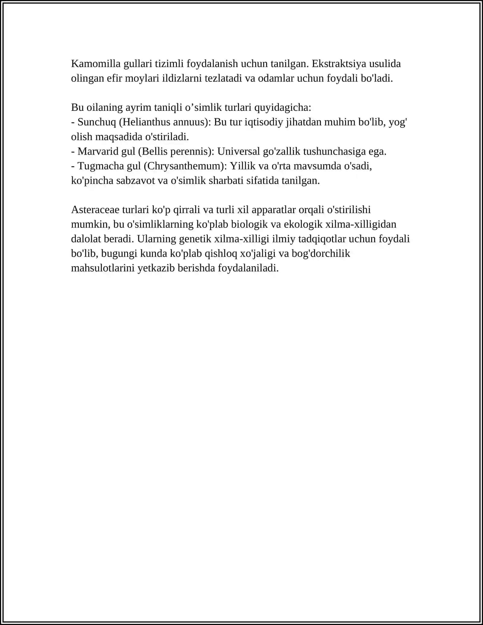 ASTERACAE OILASINING MORFOLOGIK BELGILARINI O’RGANISH 4