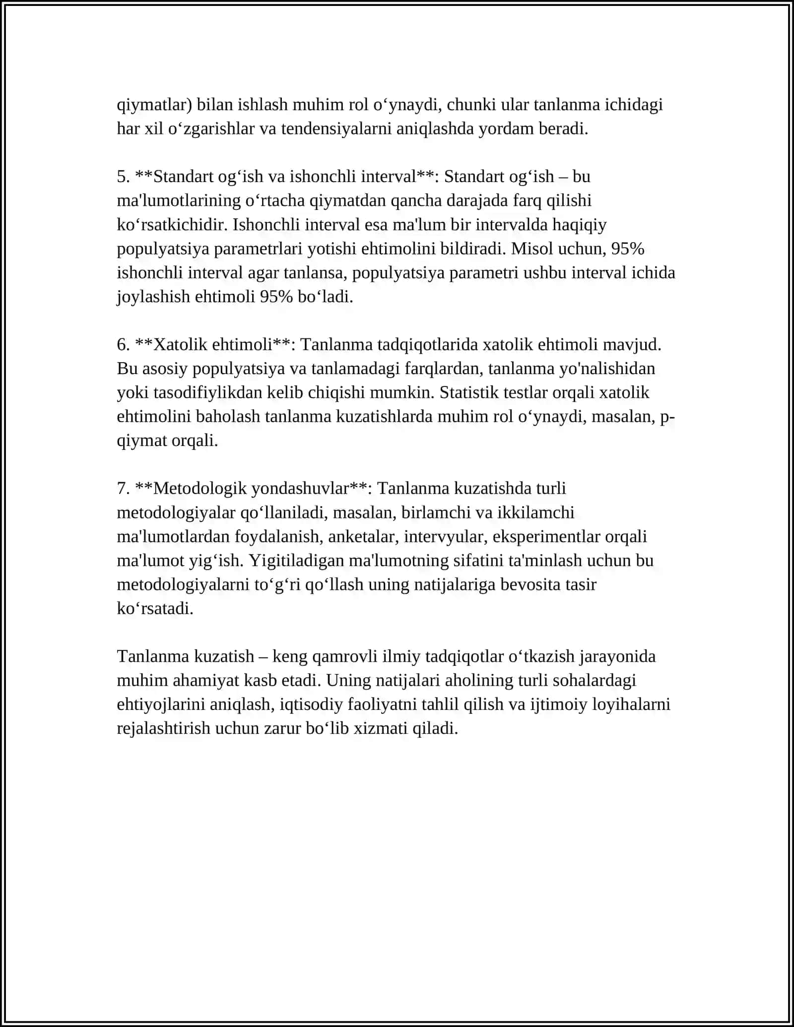 STATISTIKADA TANLANMA KUZATISH 4
