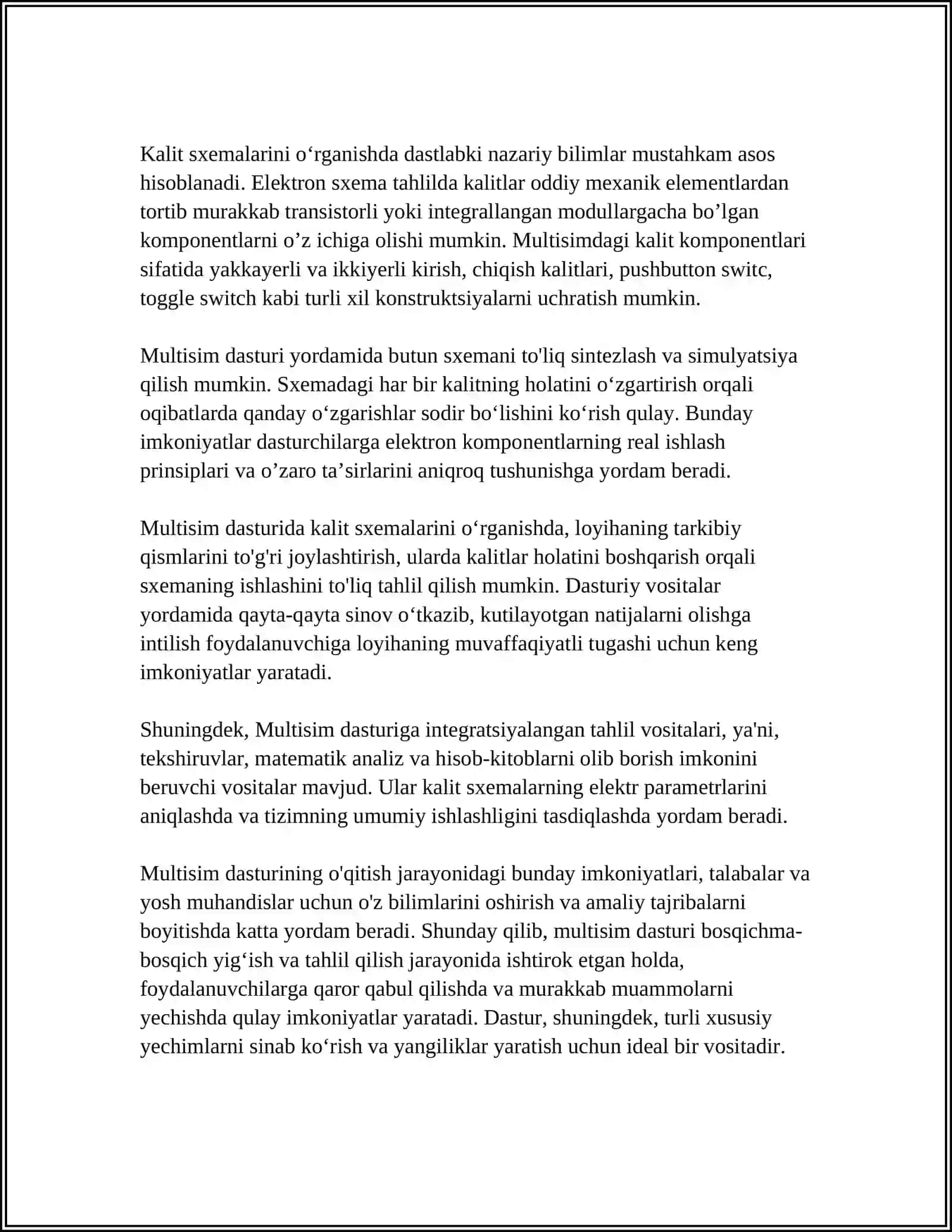 MULTISIM DASTURIDA KALIT SXEMALARINI OʻRGANISH 4