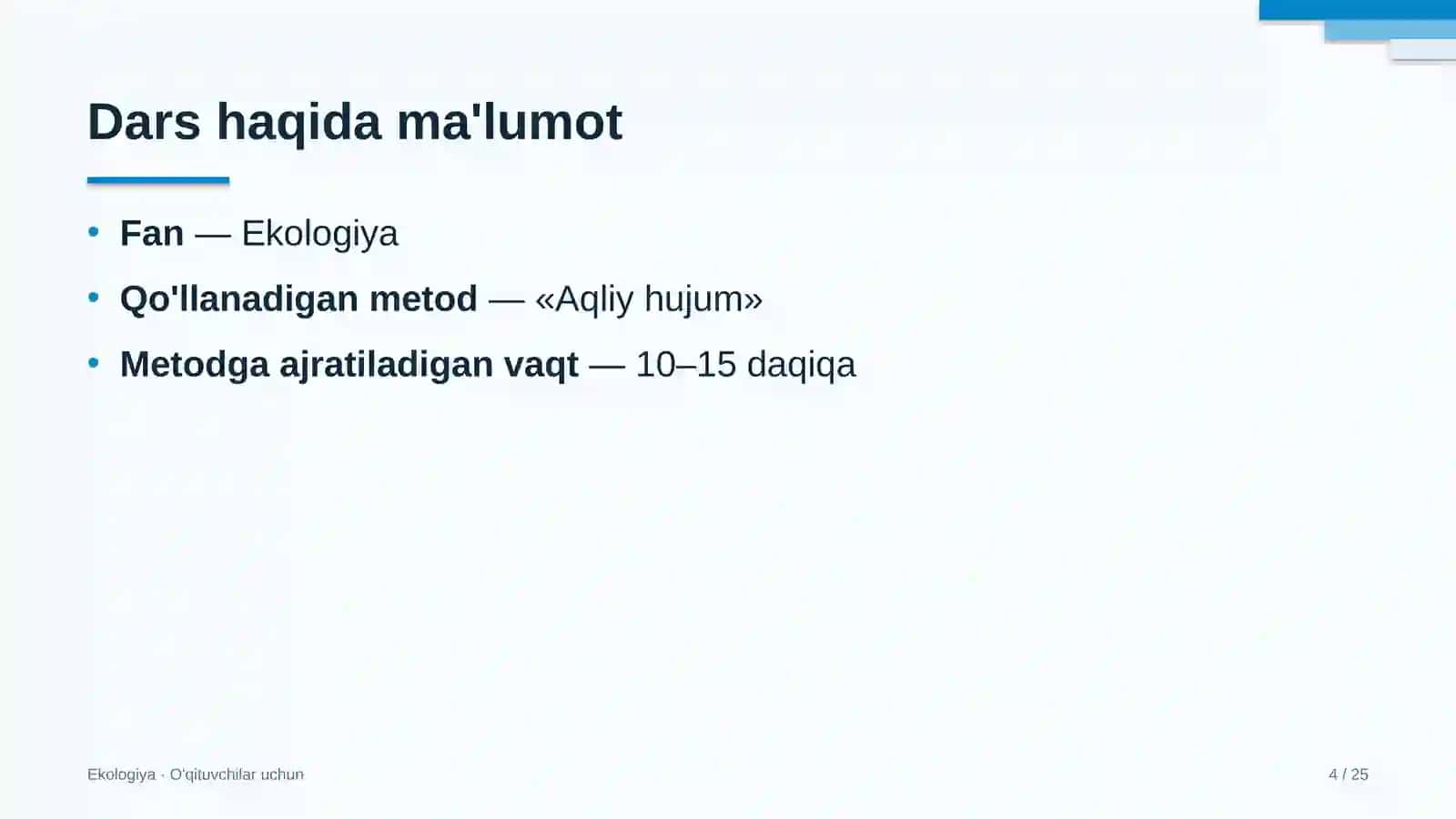 ekologiya darslarida aqliy hujum metodidan foydalanish 1595 4