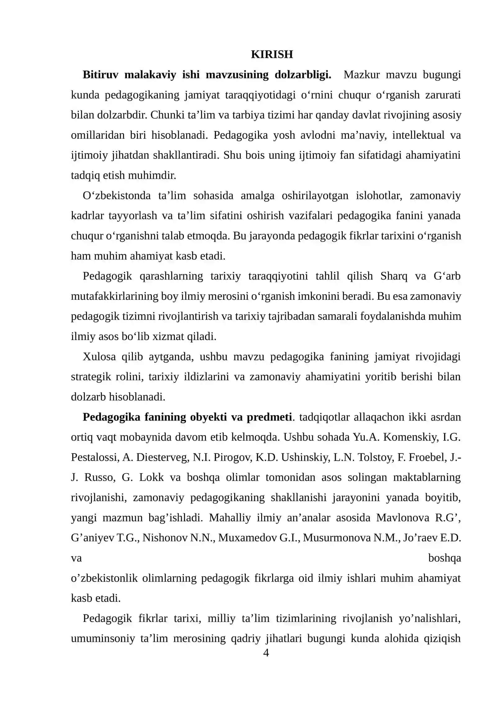 PEDAGOGIKANING IJTIMOIY FAN SIFATIDA JAMIYAT TARAQQIYOTIDAGI O’RNI VA PEDAGOGIK FIKRLAR TARAQQIYOTI HAMDA TARIXIYLIGI 4