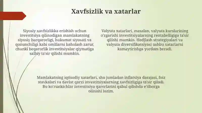 Xalqaro investitsiyalarni afzallik va kamchiliklari 4