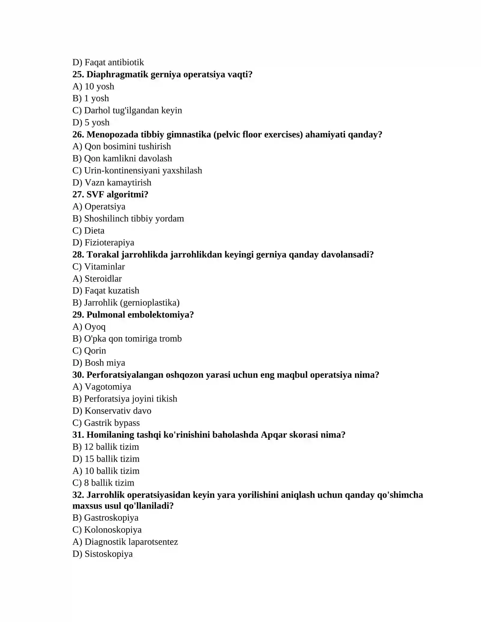 Tahlil bo'yicha testlar (Terapiya, Jarrohlik, Akusherlik-ginekologiya) 4
