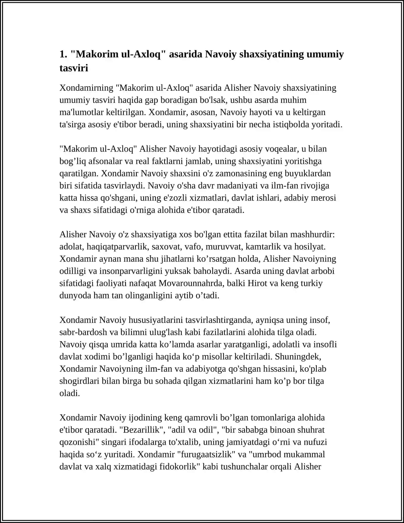 XONDAMIRNING "MAKORIM UL-AXLOQ" ASARIDA NAVOIY SHAXSIYATI VA IJTIMOIY FAOLIYATIGA DOIR QARASHLAR 4