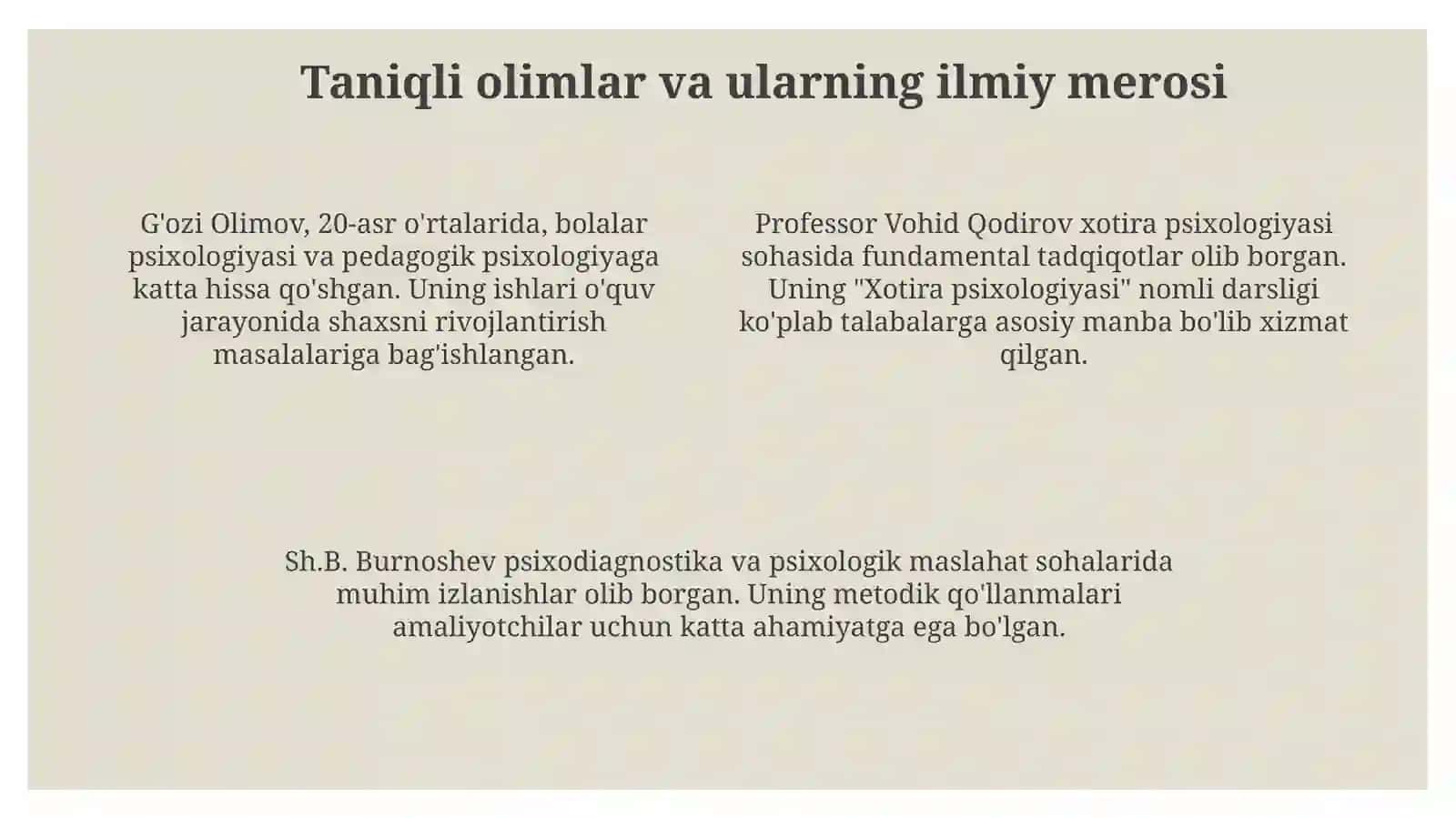 Oʻzbek olimlari psixologiyaga qoʻshgan hissasi 4