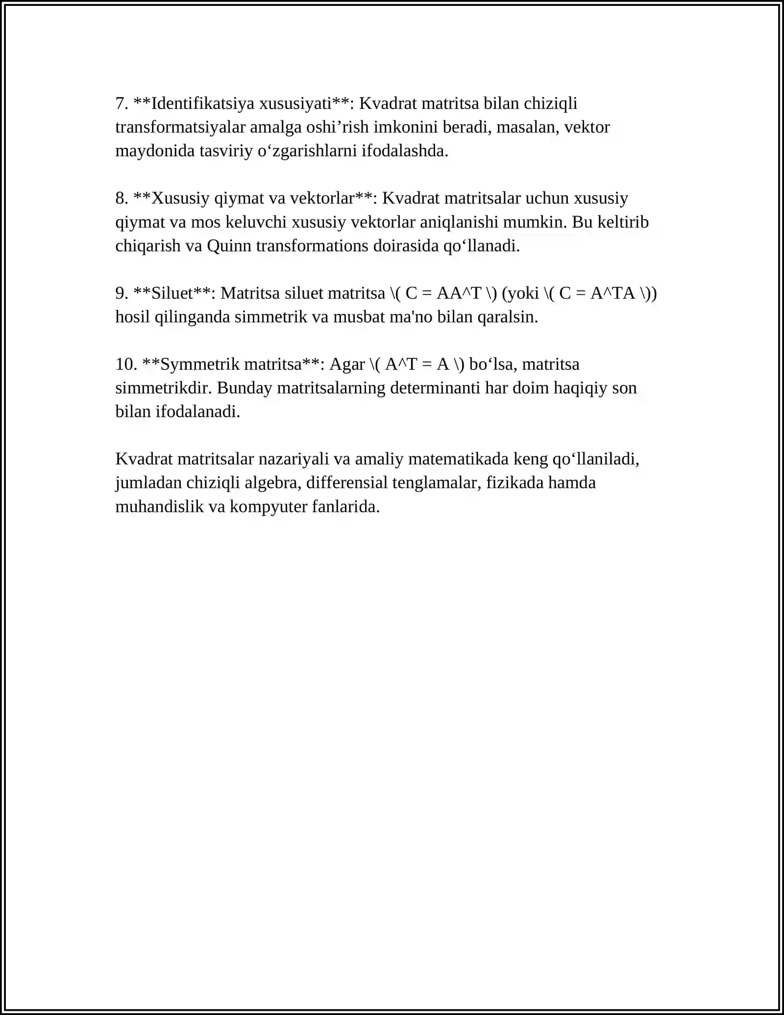 MATRITSALARNING TURLARI 4